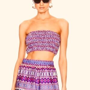 MISA Los Angeles Roksana Bandeau in Amalfi Botanical Strapless Smocked Top NWT